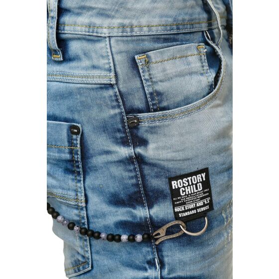 Patched Chain Jeans hellblau