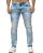 Patched chain jeans light blue