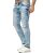 Patched chain jeans light blue