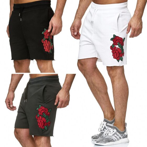 Red Bridge Mens Short Shorts Sweatpant Joggers Stitched Flowers