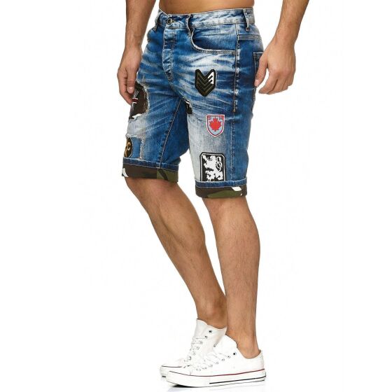 Red Bridge Herren Jeans Short Kurze Hose Denim Camouflage Patches Blau