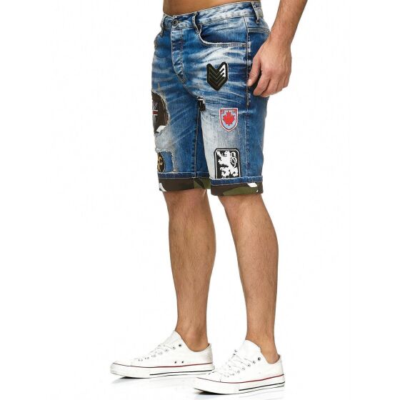 Red Bridge Herren Jeans Short Kurze Hose Denim Camouflage Patches Blau