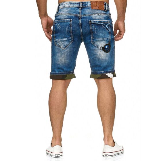 Red Bridge Herren Jeans Short Kurze Hose Denim Camouflage Patches Blau