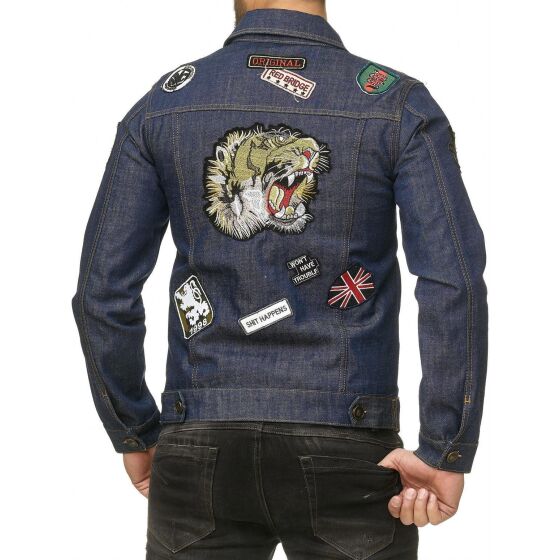 Red Bridge Mens Denim Jacket Denim Patches Blue