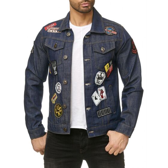 Red Bridge Mens Denim Jacket Denim Patches Blue