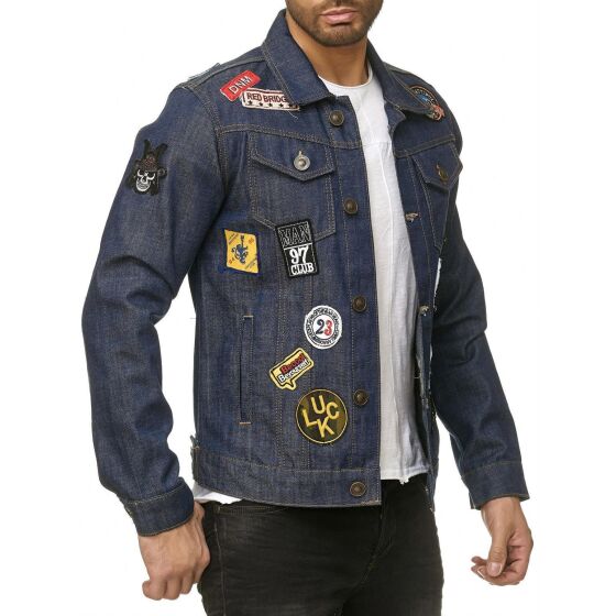 Red Bridge Mens Denim Jacket Denim Patches Blue