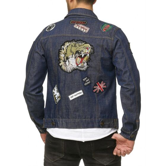 Red Bridge Mens Denim Jacket Denim Patches Blue