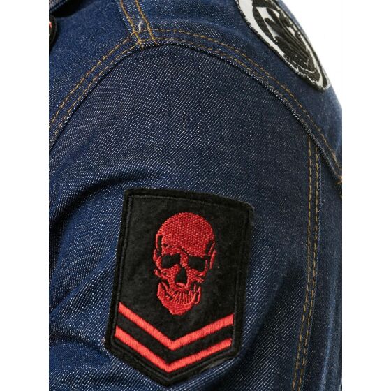 Red Bridge Mens Denim Jacket Denim Patches Blue