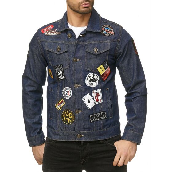 Red Bridge Mens Denim Jacket Denim Patches Blue