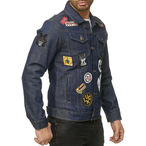 Red Bridge Mens Denim Jacket Denim Patches Blue