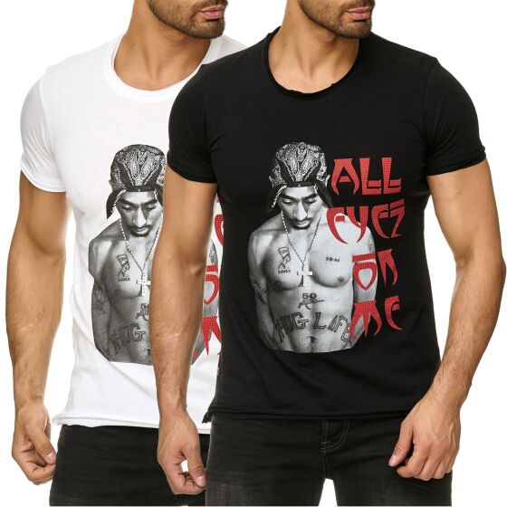 Red Bridge Mens 2Pac All Eyez On Me T-Shirt with Rhinestones