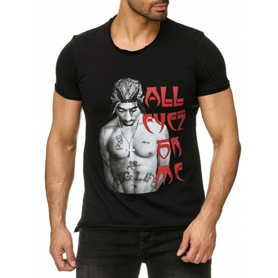 Red Bridge Mens 2Pac All Eyez On Me T-Shirt with Rhinestones