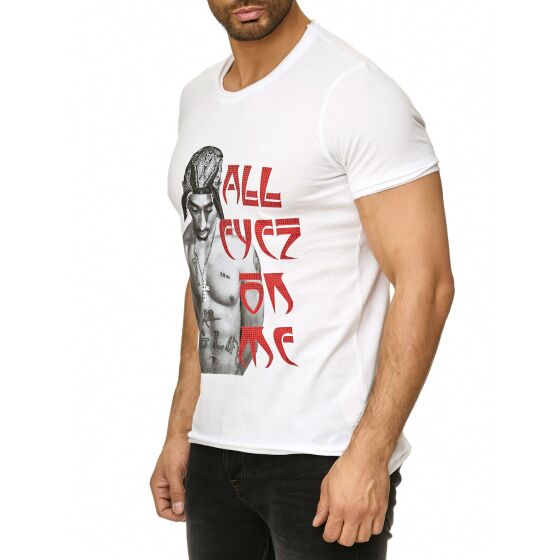 Red Bridge Mens 2Pac All Eyez On Me T-Shirt with Rhinestones