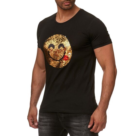 Red Bridge Herren Wende-Pailletten T-Shirt Emoji changierend glänzend manuell veränderbar