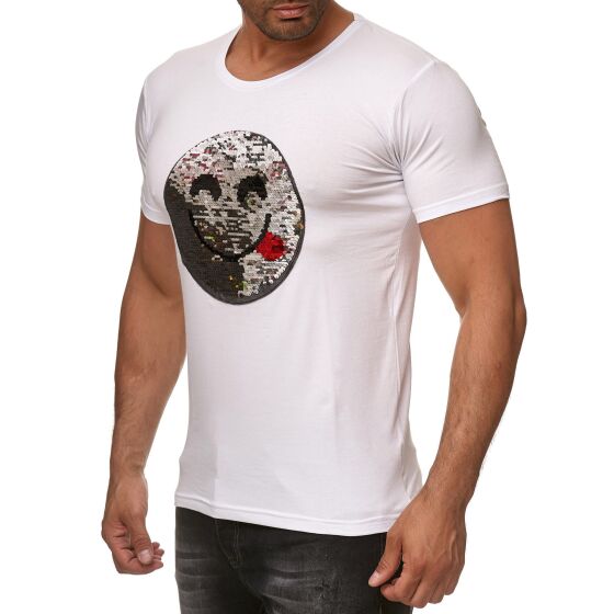 Red Bridge Mens Reversible Sequins T-Shirt Emoji iridescent shiny manually changeable