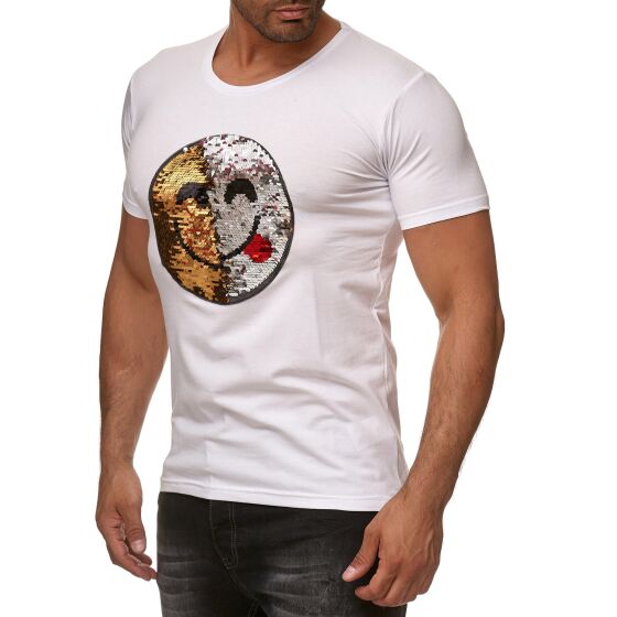 Red Bridge Mens Reversible Sequins T-Shirt Emoji iridescent shiny manually changeable