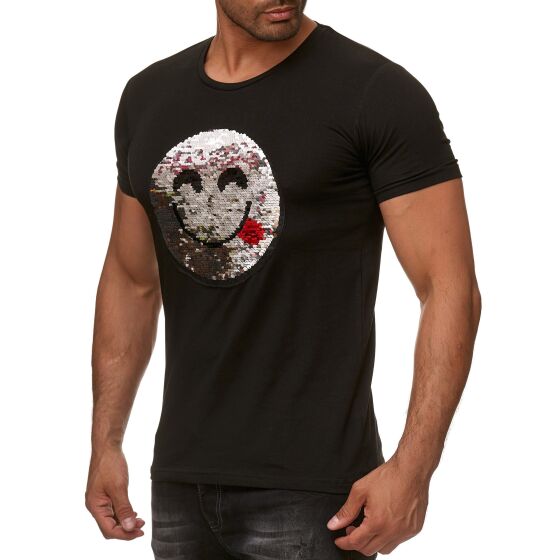 Red Bridge Mens Reversible Sequins T-Shirt Emoji iridescent shiny manually changeable