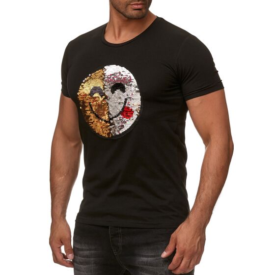 Red Bridge Mens Reversible Sequins T-Shirt Emoji iridescent shiny manually changeable