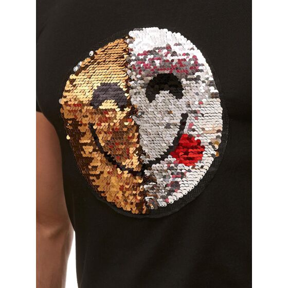 Red Bridge Mens Reversible Sequins T-Shirt Emoji iridescent shiny manually changeable