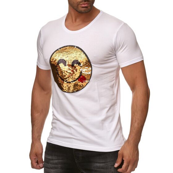 Red Bridge Mens Reversible Sequins T-Shirt Emoji iridescent shiny manually changeable