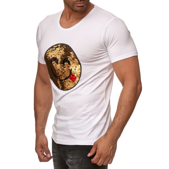 Red Bridge Mens Reversible Sequins T-Shirt Emoji iridescent shiny manually changeable