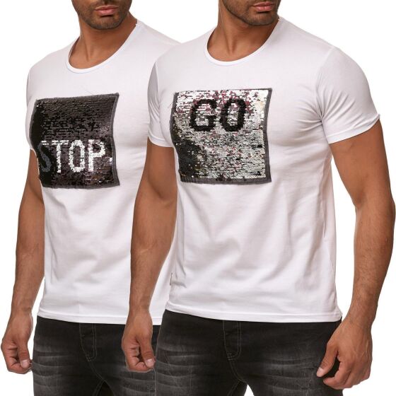 Red Bridge Herren Wende-Pailletten T-Shirt Stop & Go changierend glänzend manuell veränderbar