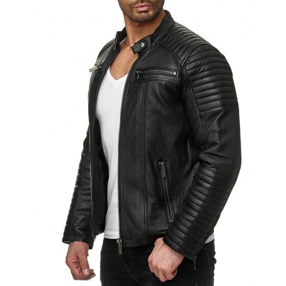 Red Bridge Mens Synthetic Leather Jacket Biker Jacket Biker Quilted Jacket Black