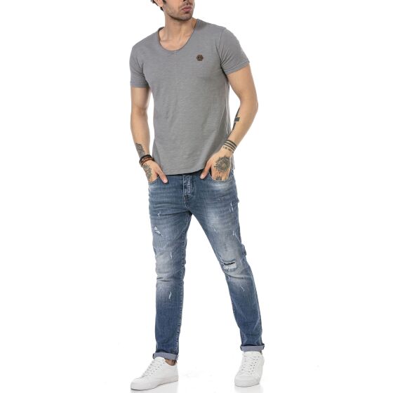 Red Bridge Mens V-Neck T-Shirt Grey