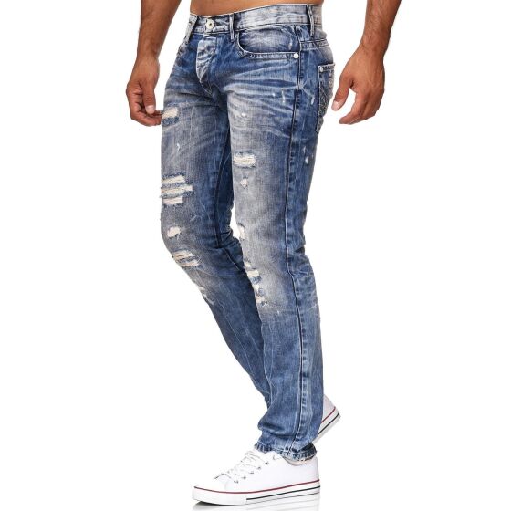 Red Bridge Mens Jeans Trousers Destroyed Denim Skinny Jeans Regular Fit Used Blue