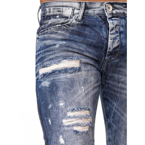 Red Bridge Mens Jeans Trousers Destroyed Denim Skinny Jeans Regular Fit Used Blue