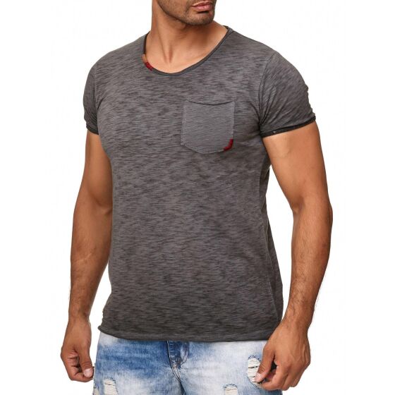 Red Bridge Herren T-Shirt Thread Detail mit Brusttasche Anthrazit