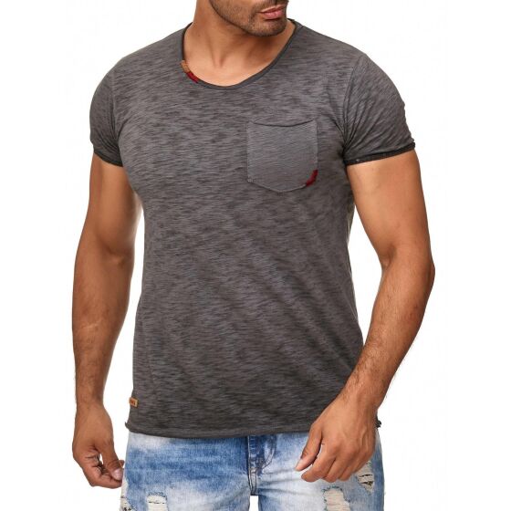 Red Bridge Mens Thread Detail T-Shirt with Chest Pocket Anthracite