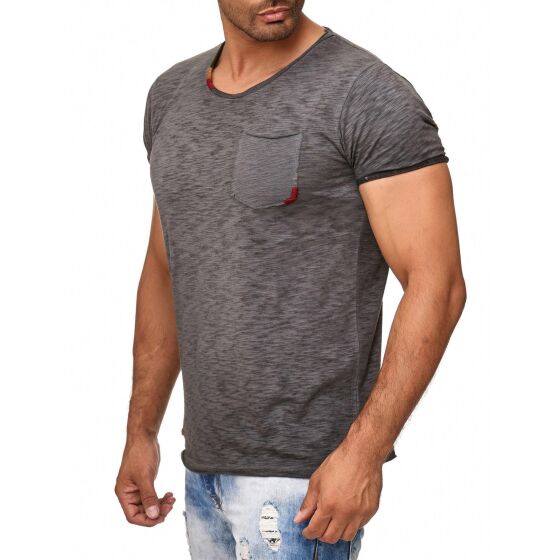 Red Bridge Mens Thread Detail T-Shirt with Chest Pocket Anthracite