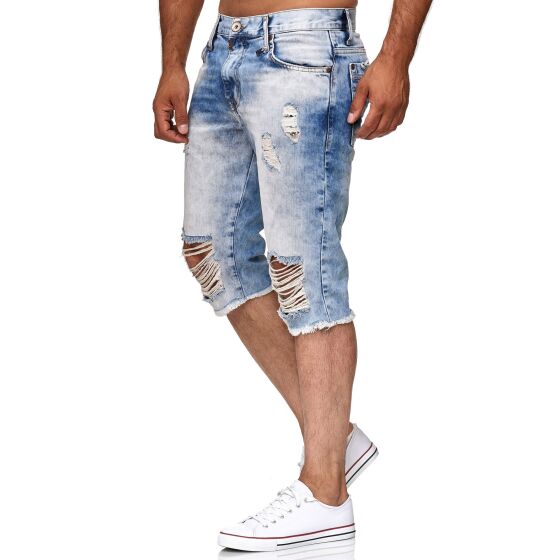 Red Bridge Herren Jeans Short Kurze Hose 3/4 Destroyed Denim Hellblau