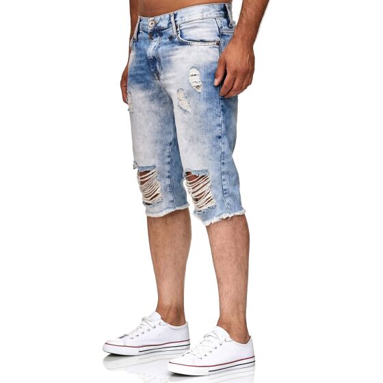 Red Bridge Herren Jeans Short Kurze Hose 3/4 Destroyed Denim Hellblau