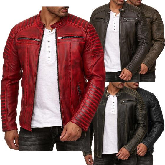 Red Bridge Herren Lederjacke Echtleder Bikerjacke