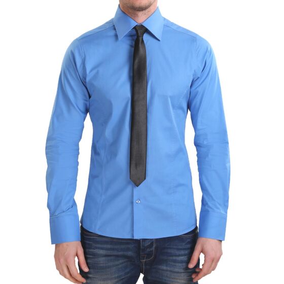 Red Bridge Mens Basic Design Slim Fit Long Sleeve Shirt Blue S