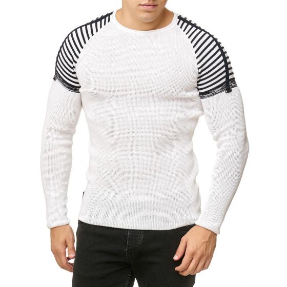 Red Bridge Mens Knit Sweater Striped Shoulder Pullover White XL