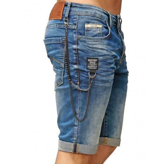 Red Bridge Herren Jeans Short Kurze Hose Denim Side Patch Chain Blau