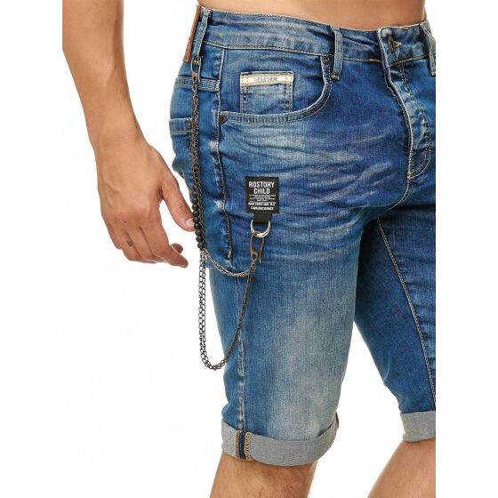 Red Bridge Herren Jeans Short Kurze Hose Denim Side Patch Chain Blau