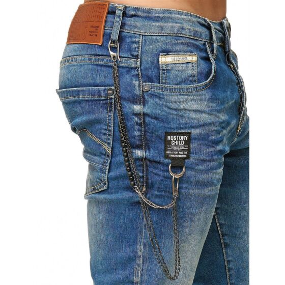 Red Bridge Herren Jeans Short Kurze Hose Denim Side Patch Chain Blau