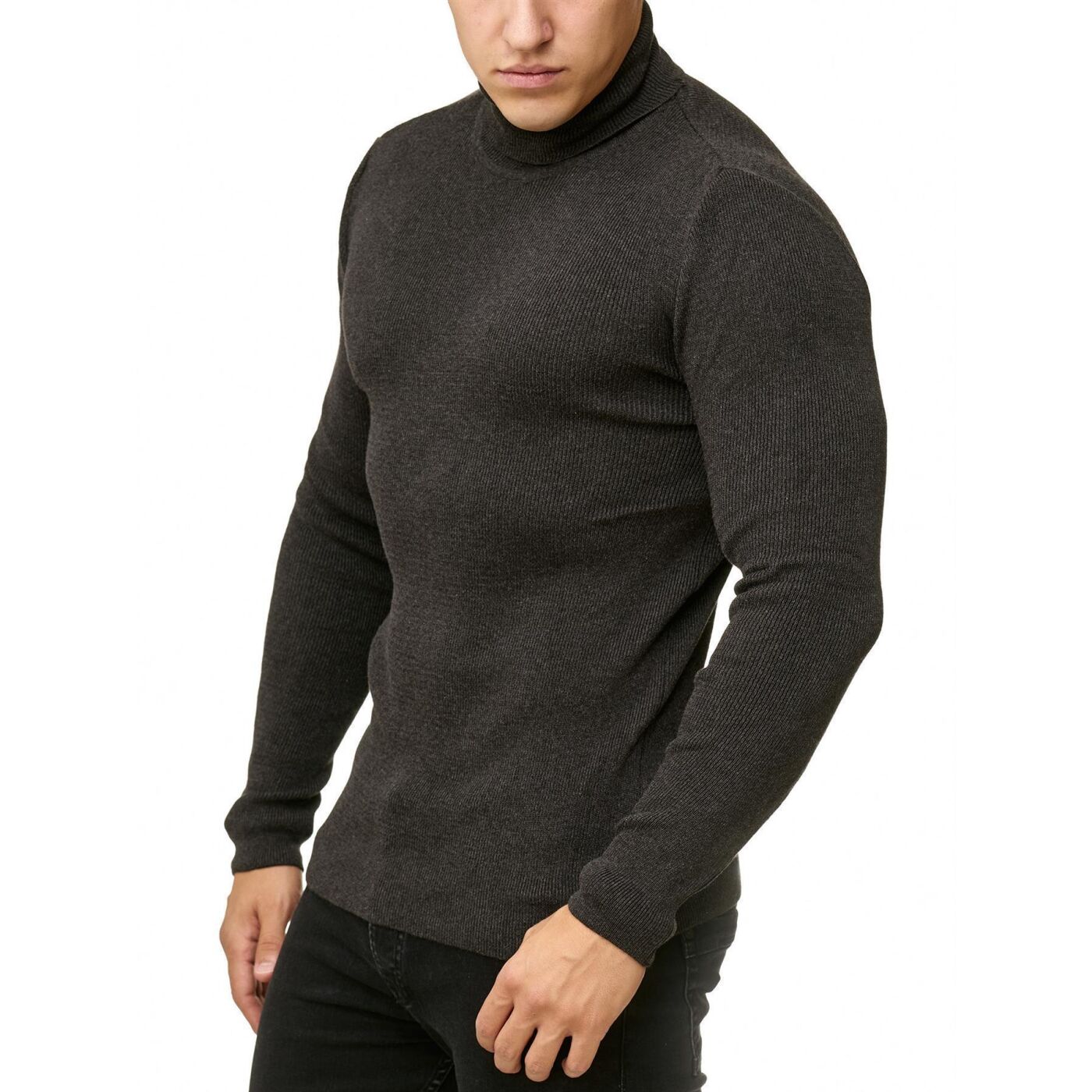 Alion Mens Long Sleeve Casual Wool Cashmere Knitted Sweater Turtleneck Pullover Tops