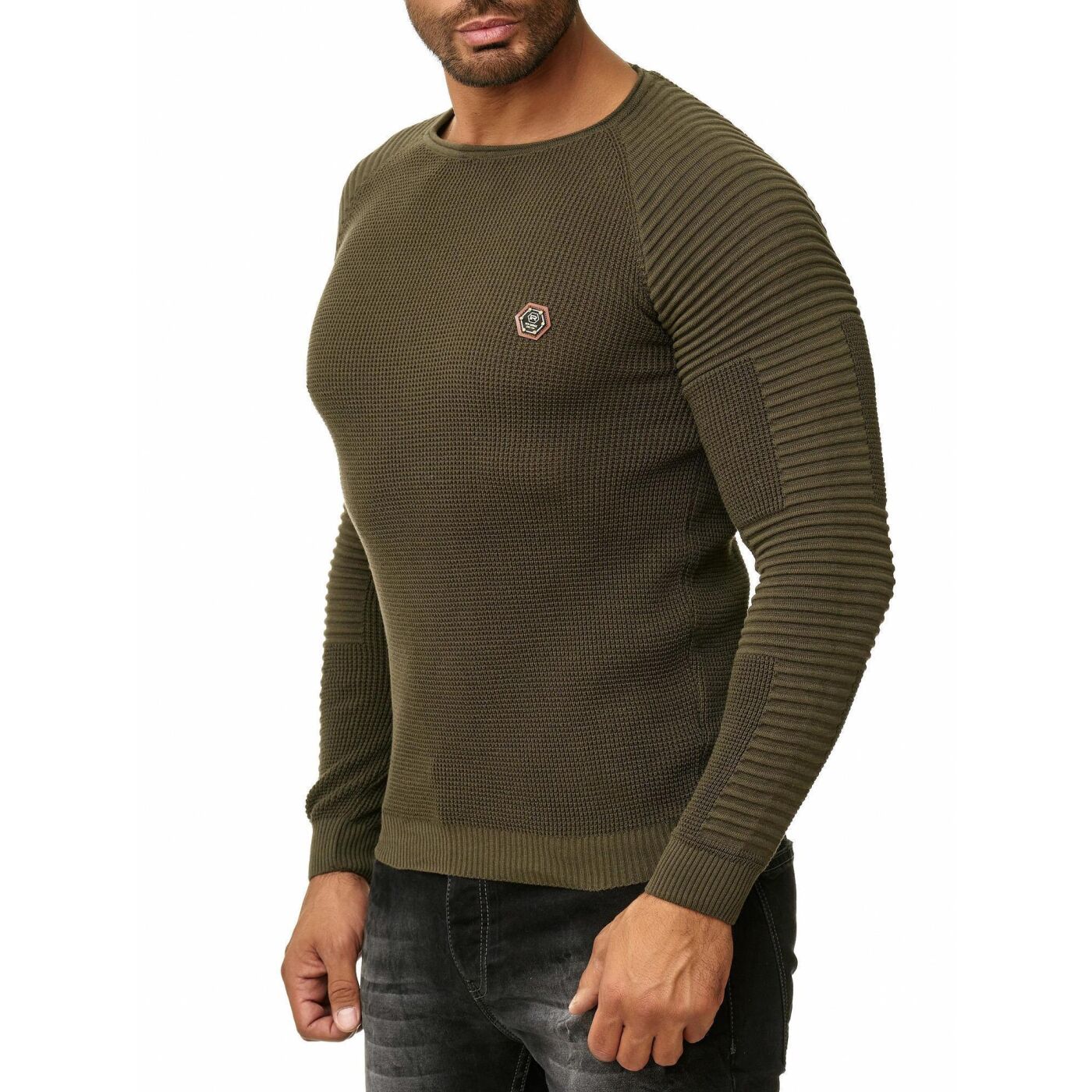 Red Bridge Mens Pullover Slim Fit Ribbed Effect Basic Fashion Jumpers 
