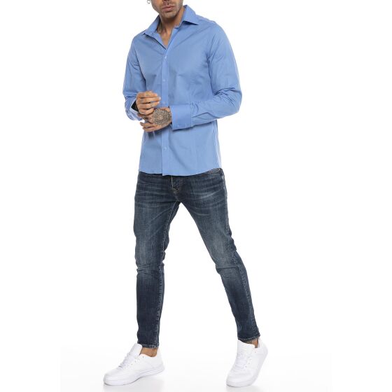 Red Bridge Mens Basic Design Slim Fit Long Sleeve Shirt Blue S