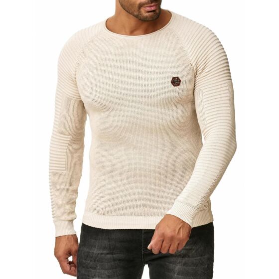Red Bridge Mens Ribbed Arms Knit Sweater Beige XXL