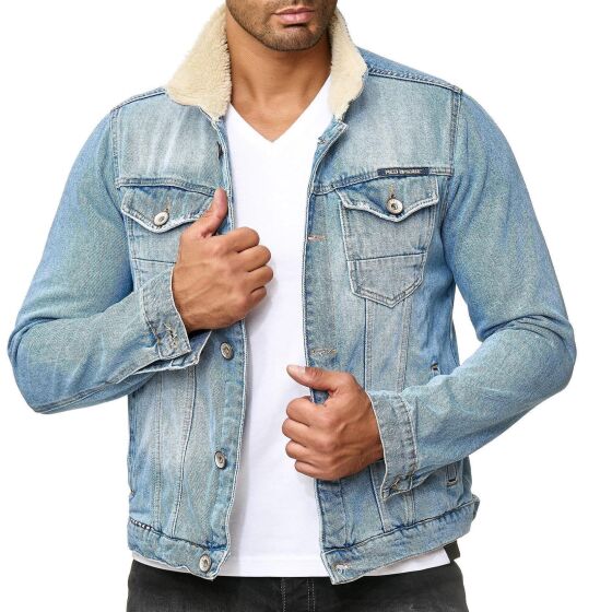 Red Bridge Herren Jeansjacke Trucker Sherpa Jacke Übergangsjacke Denim Blau