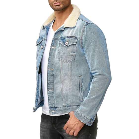 Red Bridge Mens Denim Jacket Trucker Sherpa Jacket Transition Jacket Denim Blue