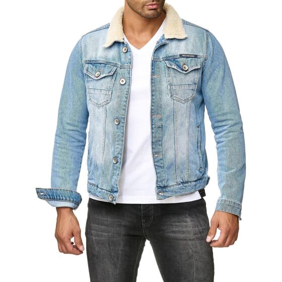 Red Bridge Mens Denim Jacket Trucker Sherpa Jacket Transition Jacket Denim Blue