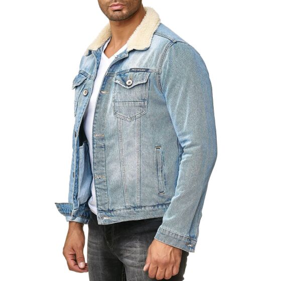 Red Bridge Mens Denim Jacket Trucker Sherpa Jacket Transition Jacket Denim Blue