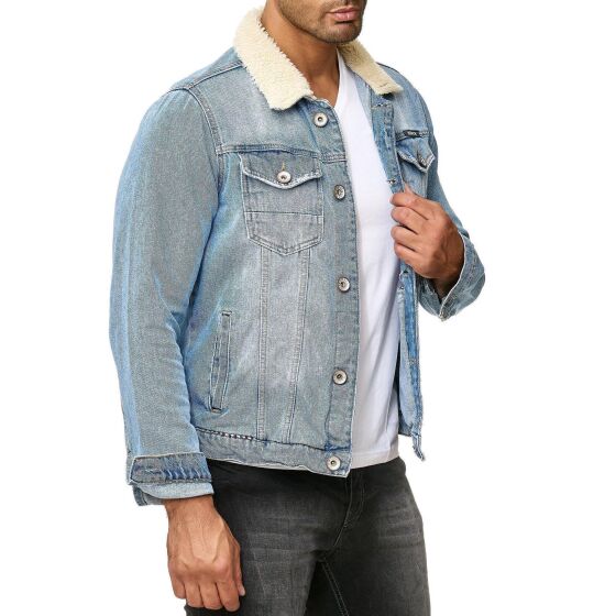 Red Bridge Mens Denim Jacket Trucker Sherpa Jacket Transition Jacket Denim Blue